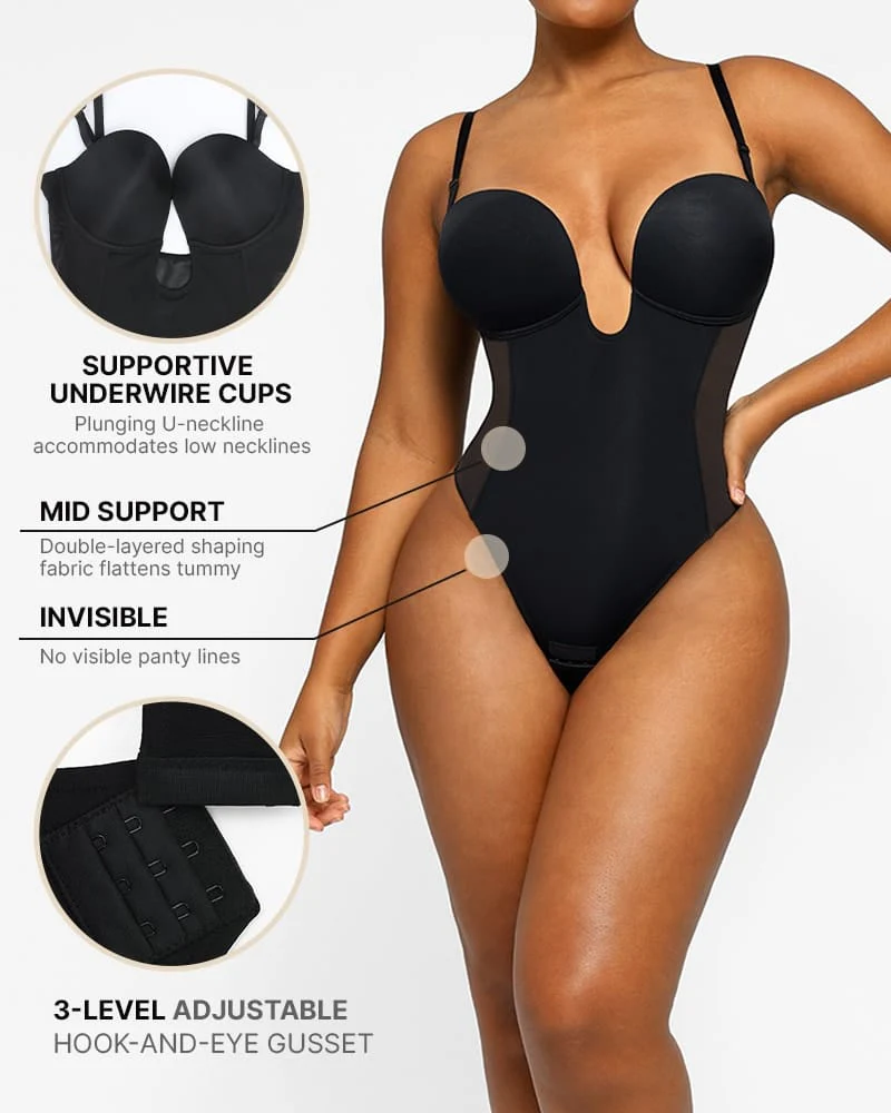 BOOT-YEAH™ MeshSmooth™ Deep Plunge Low-Back Thong Bodysuit - Image 3