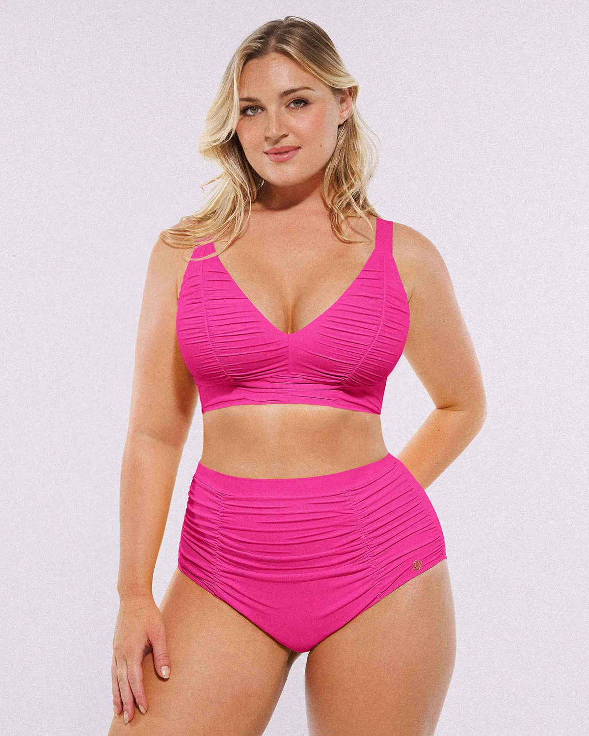 Smart Sculpt™ Ruched V-Neck Bikini Top & High-Waisted Bottom Set - Image 23