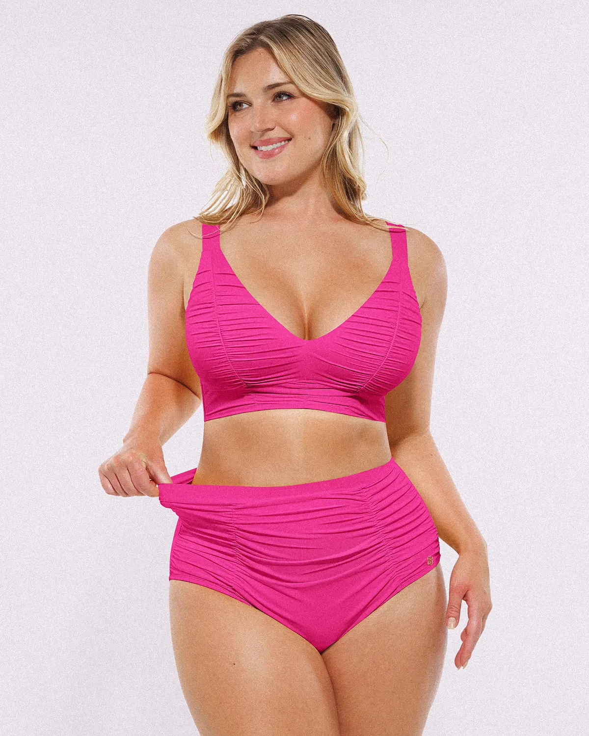 Smart Sculpt™ Ruched V-Neck Bikini Top & High-Waisted Bottom Set - Image 26