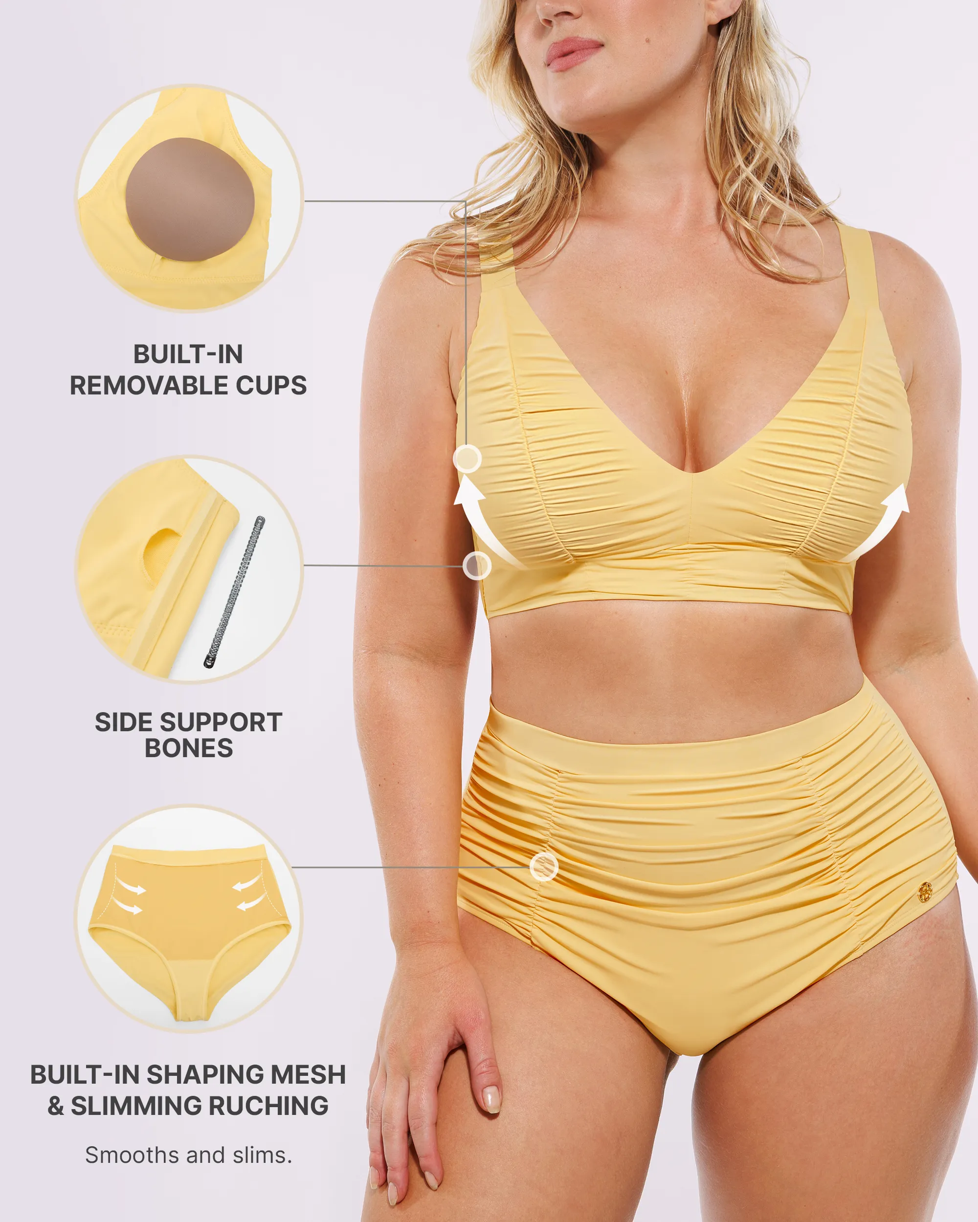 Smart Sculpt™ Ruched V-Neck Bikini Top & High-Waisted Bottom Set - Image 35