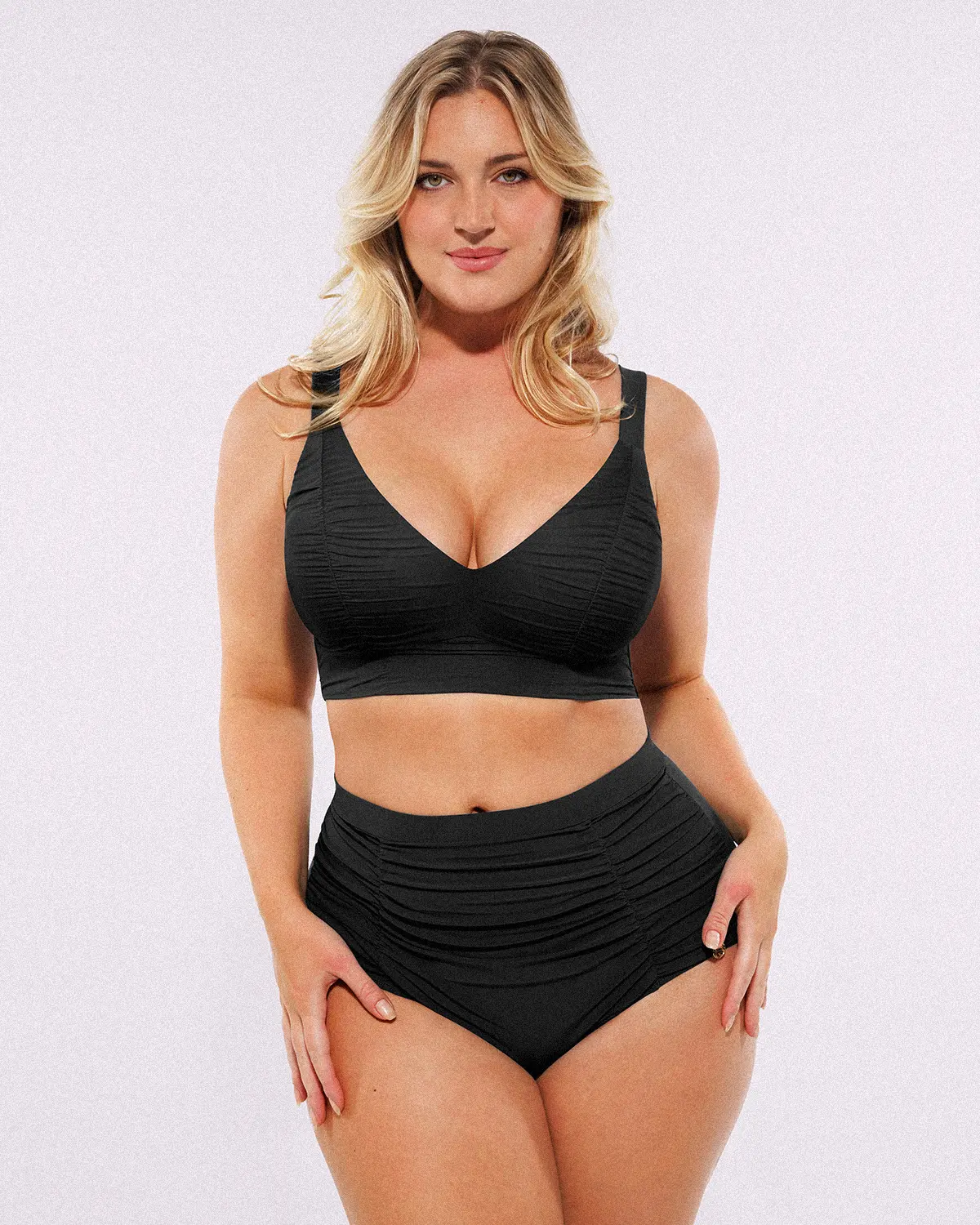 Smart Sculpt™ Ruched V-Neck Bikini Top & High-Waisted Bottom Set - Image 52