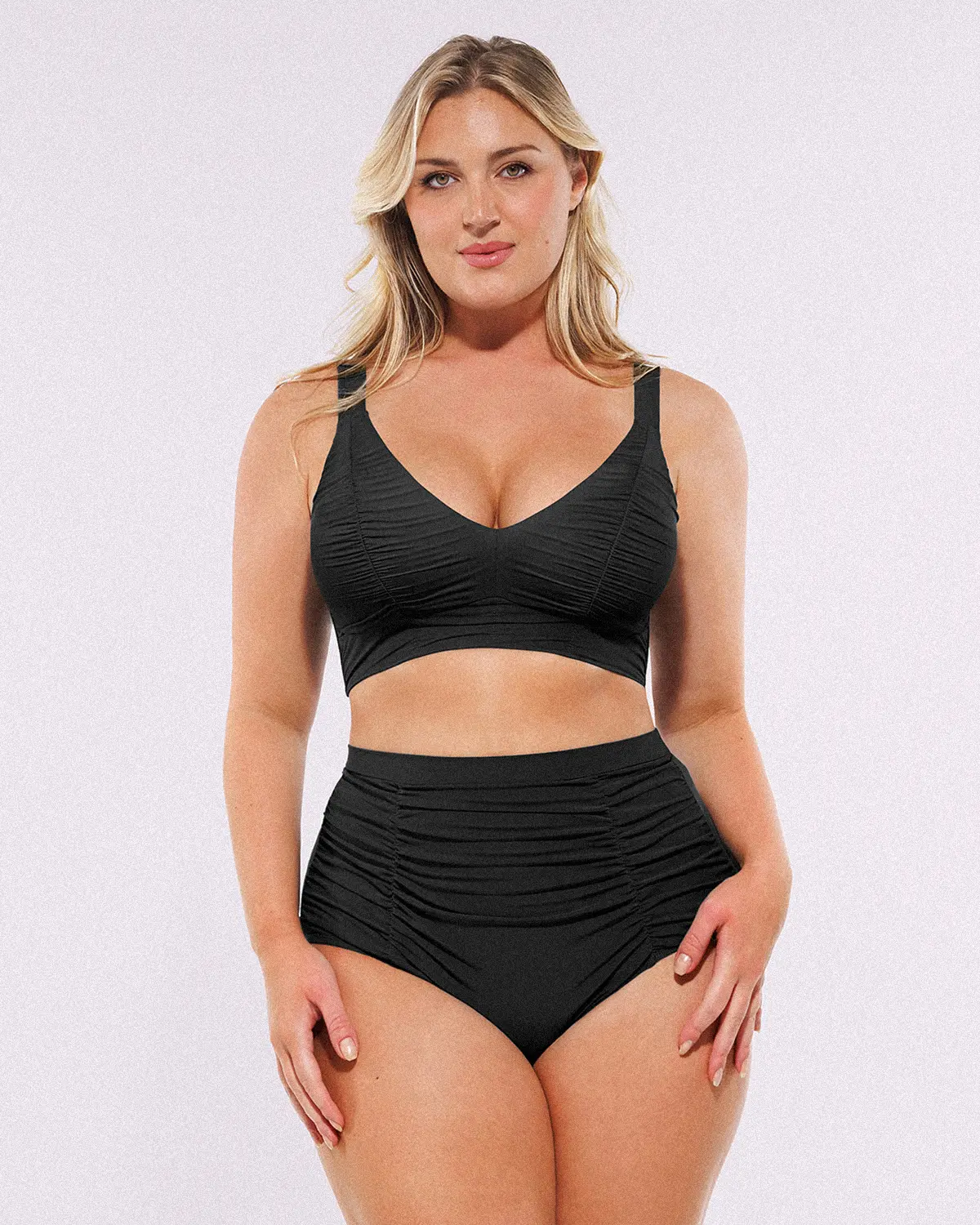 Smart Sculpt™ Ruched V-Neck Bikini Top & High-Waisted Bottom Set - Image 54